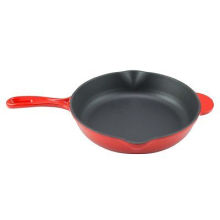 Sartén de esmalte de hierro fundido, horno rojo, 10 pulgadas